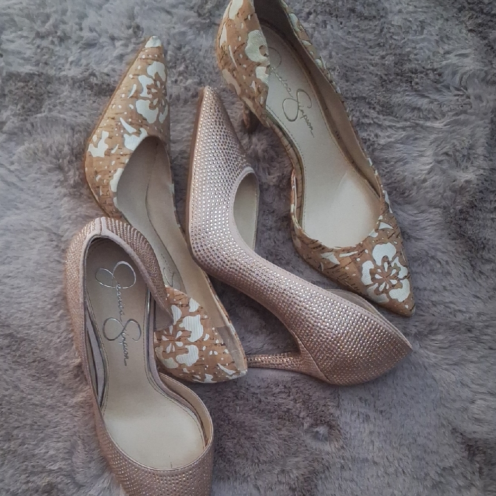 Jessica Simpson Floral and Cork Textured Heels